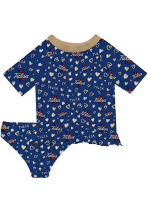 Vive La Fete Tulsa Golden Hurricane Toddler Girls Blue Rash Guard Short Sleeve T-Shirt