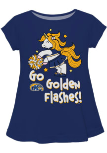 Vive La Fete Kent State Golden Flashes Toddler Girls Blue Unicorn Blouse Short Sleeve T-Shirt