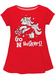 Vive La Fete Nebraska Cornhuskers Girls Red Unicorn Blouse Short Sleeve Tee