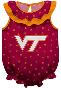 Vive La Fete Virginia Tech Hokies Baby Maroon Ruffle Short Sleeve One Piece