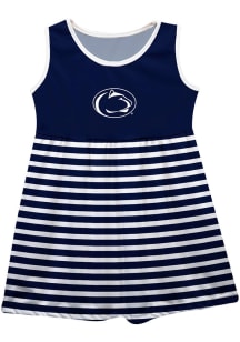 Vive La Fete Penn State Nittany Lions Baby Girls Navy Blue Stripes Short Sleeve Dress