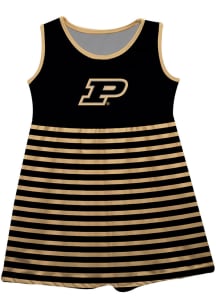 Vive La Fete Purdue Boilermakers Baby Girls Black Stripes Short Sleeve Dress