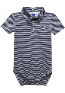 Vive La Fete Butler Bulldogs Baby Navy Blue Pencil Stripe Short Sleeve One Piece Polo