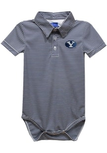 Vive La Fete BYU Cougars Baby Navy Blue Pencil Stripe Short Sleeve One Piece Polo
