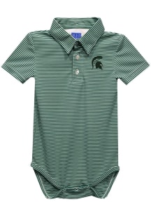 Vive La Fete Michigan State Spartans Baby Green Pencil Stripe Short Sleeve One Piece Polo