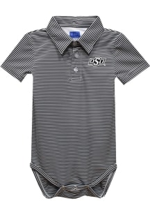 Vive La Fete Oklahoma State Cowboys Baby Black Pencil Stripe Short Sleeve One Piece Polo