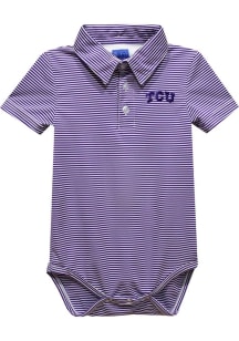 Vive La Fete TCU Horned Frogs Baby Purple Pencil Stripe Short Sleeve One Piece Polo