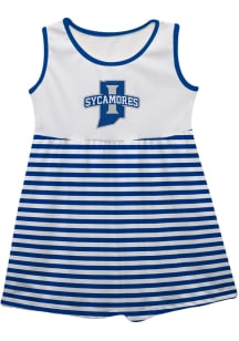 Vive La Fete Indiana State Sycamores Toddler Girls White Stripes Short Sleeve Dress