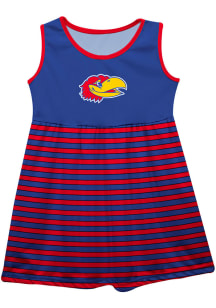 Vive La Fete Kansas Jayhawks Toddler Girls Blue Stripes Short Sleeve Dress