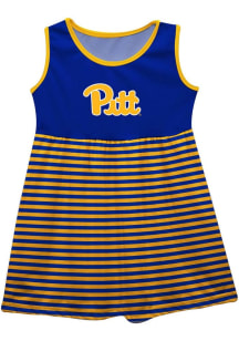 Vive La Fete Pitt Panthers Toddler Girls Blue Stripes Short Sleeve Dress