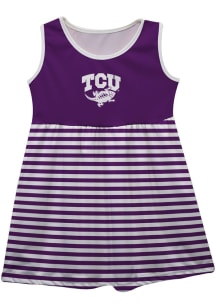 Vive La Fete TCU Horned Frogs Toddler Girls Purple Stripes Short Sleeve Dress