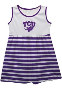 Vive La Fete TCU Horned Frogs Toddler Girls White Stripes Short Sleeve Dress