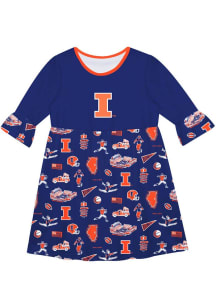 Vive La Fete Illinois Fighting Illini Girls Blue Sandie Impressions Short Sleeve Dress