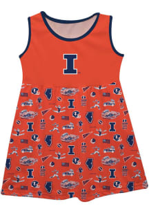 Vive La Fete Illinois Fighting Illini Girls Orange Impressions Short Sleeve Dress