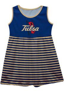 Vive La Fete Tulsa Golden Hurricane Toddler Girls Blue Stripes Short Sleeve Dress