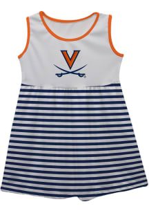 Vive La Fete Virginia Cavaliers Toddler Girls White Stripes Short Sleeve Dress