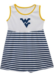 Vive La Fete West Virginia Mountaineers Toddler Girls White Stripes Short Sleeve Dress