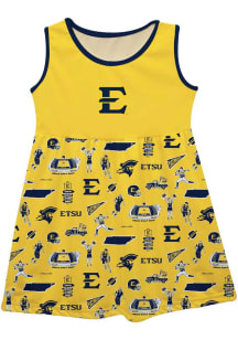 Vive La Fete East Tennesse State Buccaneers Baby Girls Gold Impressions Short Sleeve Dress