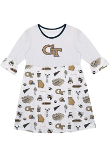 Vive La Fete GA Tech Yellow Jackets Toddler White Impressions Long Sleeve Dress