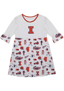 Vive La Fete Illinois Fighting Illini Toddler White Impressions Long Sleeve Dress