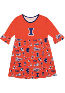 Vive La Fete Illinois Fighting Illini Toddler Orange Impressions Long Sleeve Dress