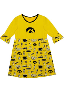 Vive La Fete Iowa Hawkeyes Toddler Gold Impressions Long Sleeve Dress