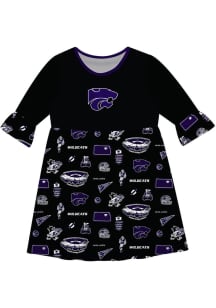 Vive La Fete K-State Wildcats Toddler Black Impressions Long Sleeve Dress