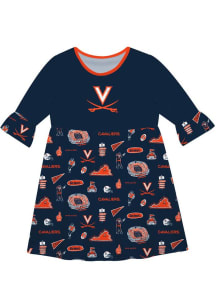 Vive La Fete Virginia Cavaliers Toddler Blue Impressions Long Sleeve Dress