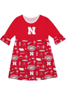 Vive La Fete Nebraska Cornhuskers Toddler Red Impressions Long Sleeve Dress