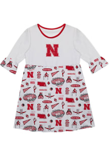 Vive La Fete Nebraska Cornhuskers Toddler White Impressions Long Sleeve Dress