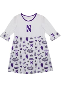 Vive La Fete Northwestern Wildcats Toddler White Impressions Long Sleeve Dress