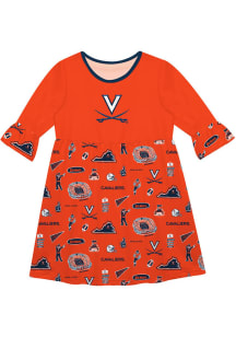 Vive La Fete Virginia Cavaliers Toddler Orange Impressions Long Sleeve Dress