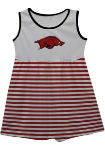 Vive La Fete Arkansas Razorbacks Girls White Stripes Short Sleeve Dress
