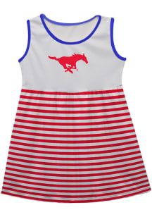 Vive La Fete SMU Mustangs Girls White Stripes Short Sleeve Dress
