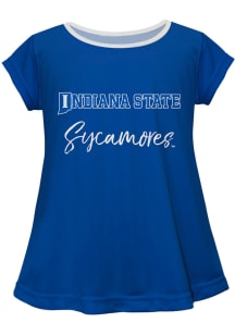 Vive La Fete Indiana State Sycamores Infant Girls Script Blouse Short Sleeve T-Shirt Blue