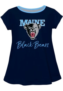 Vive La Fete Maine Black Bears Infant Girls Script Blouse Short Sleeve T-Shirt Navy Blue