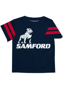 Vive La Fete Samford University Bulldogs Youth Navy Blue Stripes Short Sleeve T-Shirt
