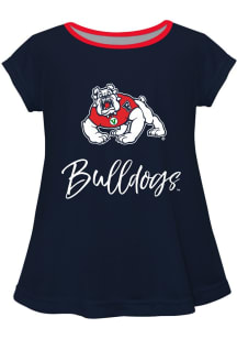 Vive La Fete Fresno State Bulldogs Toddler Girls Navy Blue Script Blouse Short Sleeve T-Shirt
