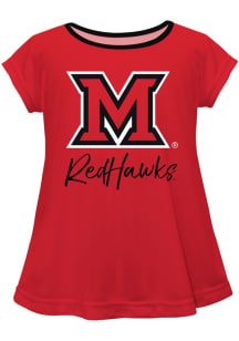 Vive La Fete Miami RedHawks Toddler Girls Red Script Blouse Short Sleeve T-Shirt