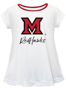 Vive La Fete Miami RedHawks Toddler Girls White Script Blouse Short Sleeve T-Shirt