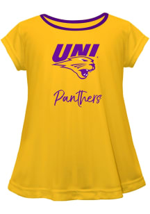 Vive La Fete Northern Iowa Panthers Toddler Girls Gold Script Blouse Short Sleeve T-Shirt