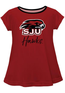 Vive La Fete Saint Josephs Hawks Toddler Girls Red Script Blouse Short Sleeve T-Shirt