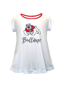 Vive La Fete Fresno State Bulldogs Girls White Script Blouse Short Sleeve Tee