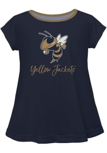 Vive La Fete GA Tech Yellow Jackets Girls Navy Blue Script Blouse Short Sleeve Tee
