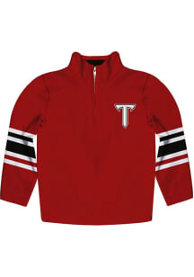 Vive La Fete Troy Trojans Youth Red Stripe Long Sleeve Quarter Zip Shirt