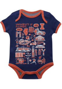 Vive La Fete Illinois Fighting Illini Baby Navy Blue Impressions Short Sleeve One Piece