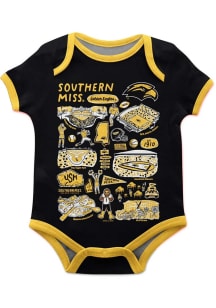 Vive La Fete Southern Mississippi Golden Eagles Baby Black Impressions Short Sleeve One Piece