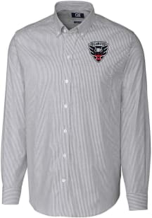 Cutter and Buck DC United Mens Charcoal Stretch Oxford Stripe Long Sleeve Dress Shirt