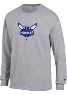 Champion Charlotte Hornets Grey Primary Logo Long Sleeve T Shirt