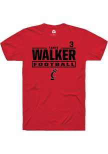 Tawee Walker Cincinnati Bearcats Red Football NIL Stacked Box Short Sleeve Player T Shirt